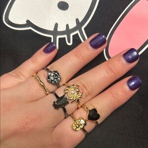 Gothic Gold and Black Spider Ring Goth Alternative Set
